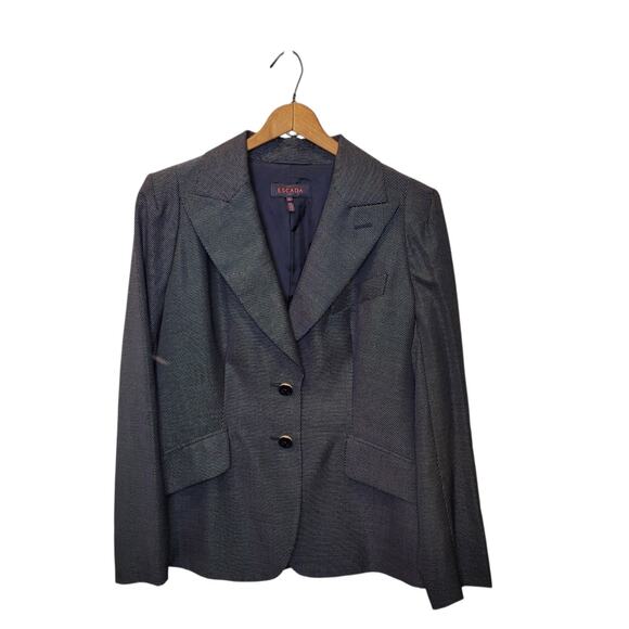 Escada Womens Wool Silk Black Printed Two Button Blazer Jacket Size 42 Classic - Picture 1 of 16